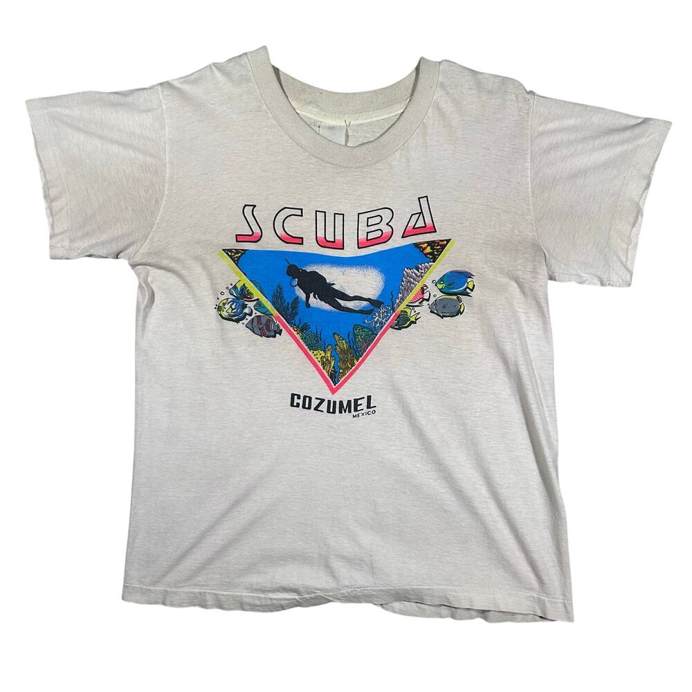 Vintage 1980s Scuba Diving Cozumel Mexico Graphic T-Shirt